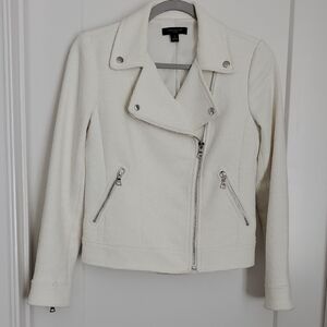Sale Ann Taylor Cream Woven Moto Jacket 2P